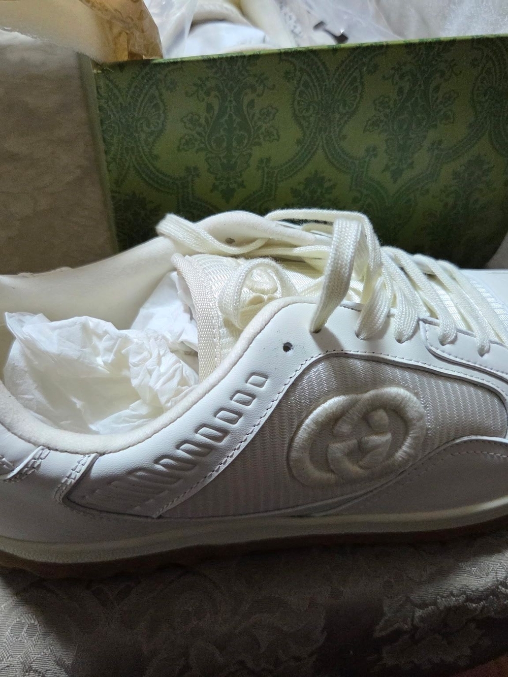 Gucci Cream MAC80/White Low-Top Leather Sneakers